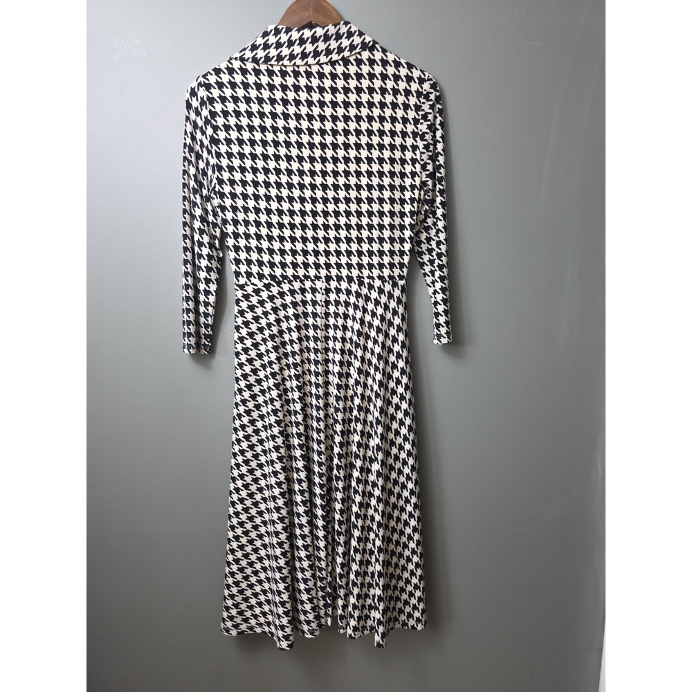 Tommy Hilfiger Dress Houndstooth Black Beige Midi Shift Sz 6 Preppy Academia - Picture 10 of 13